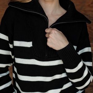 Black and White Striped Pullover Sweater